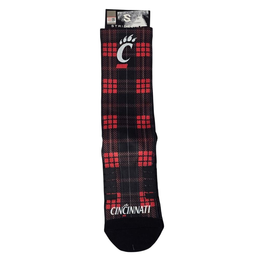 Strideline Crew Socks Cincinnati Bearcats Plaid Large Red Black NWT